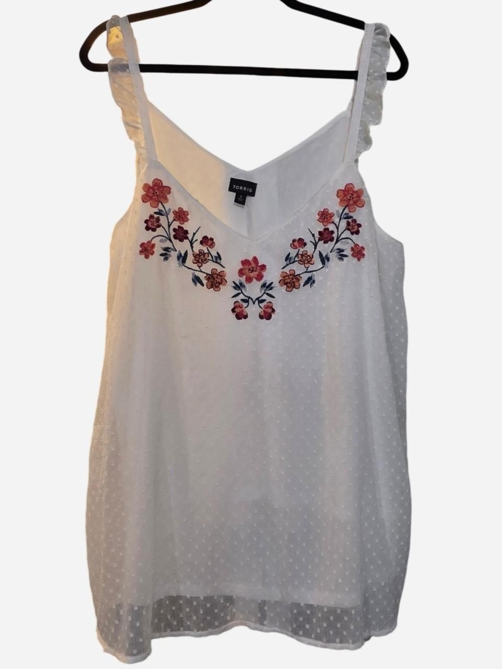 Torrid White Floral Embroidered Swiss Dot Cami Top Size 3 3X